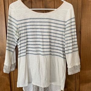 *SOLD* White striped top with lace detail